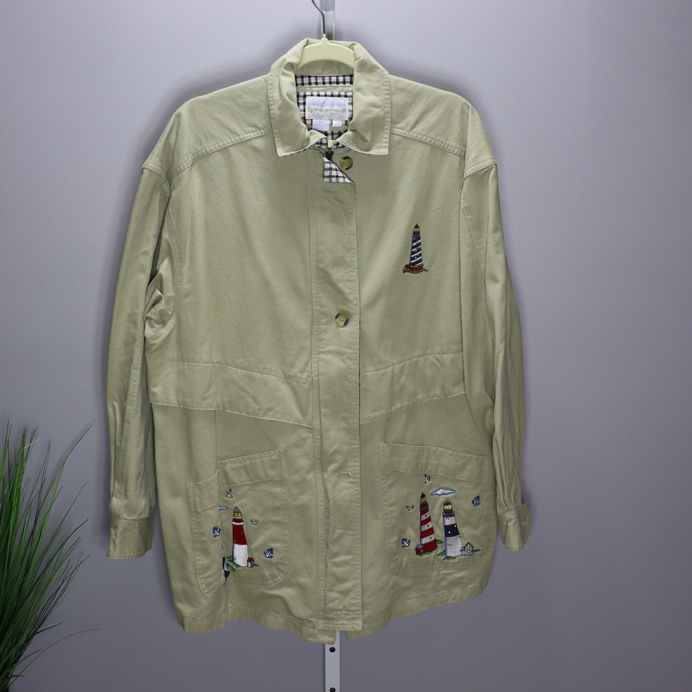 Casey Coleman Lighthouse Jacket Womens XL‎ Khaki Excellent Embroidered Utility
